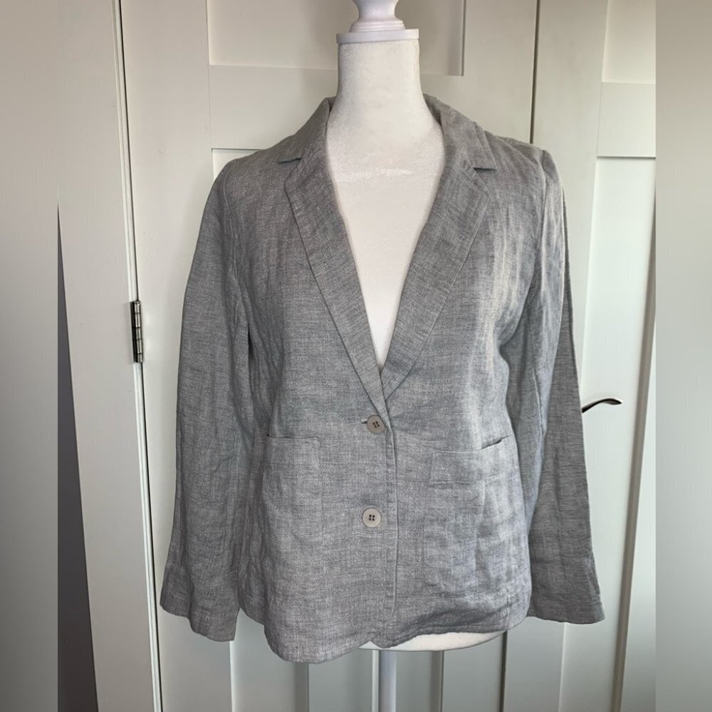 NWT Eileen fisher gray linen Blazer Size XS Petite